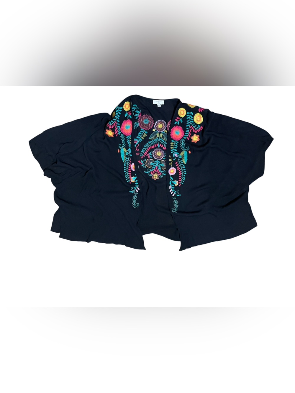 Women’s UMGEE Kimono Top Floral Embroidered black bold multi color  M/L boho - Picture 8 of 14
